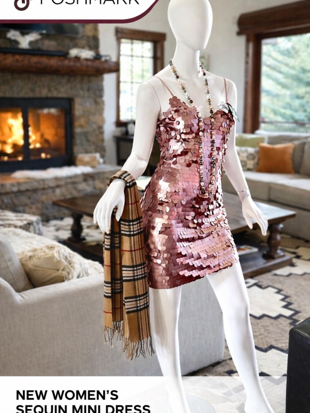 Sequin Mini Dress - Rose Pink Metalllic